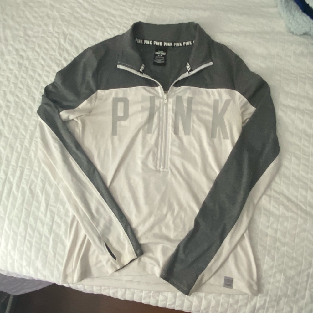 PINK ultimate white reflective dri fit 3/4 zip